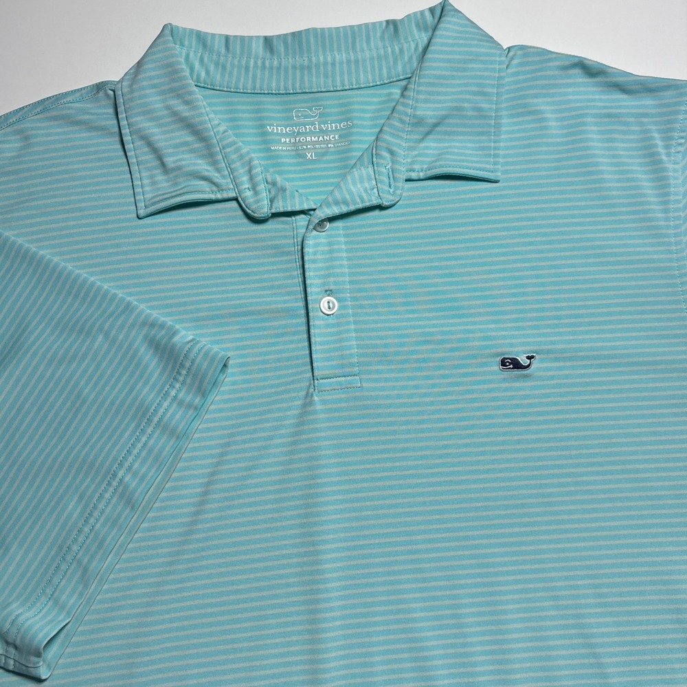 Vineyard Vines Performance Golf Polo Mens XL Blue Striped Short Sleeve Shirt - Picture 3 of 9